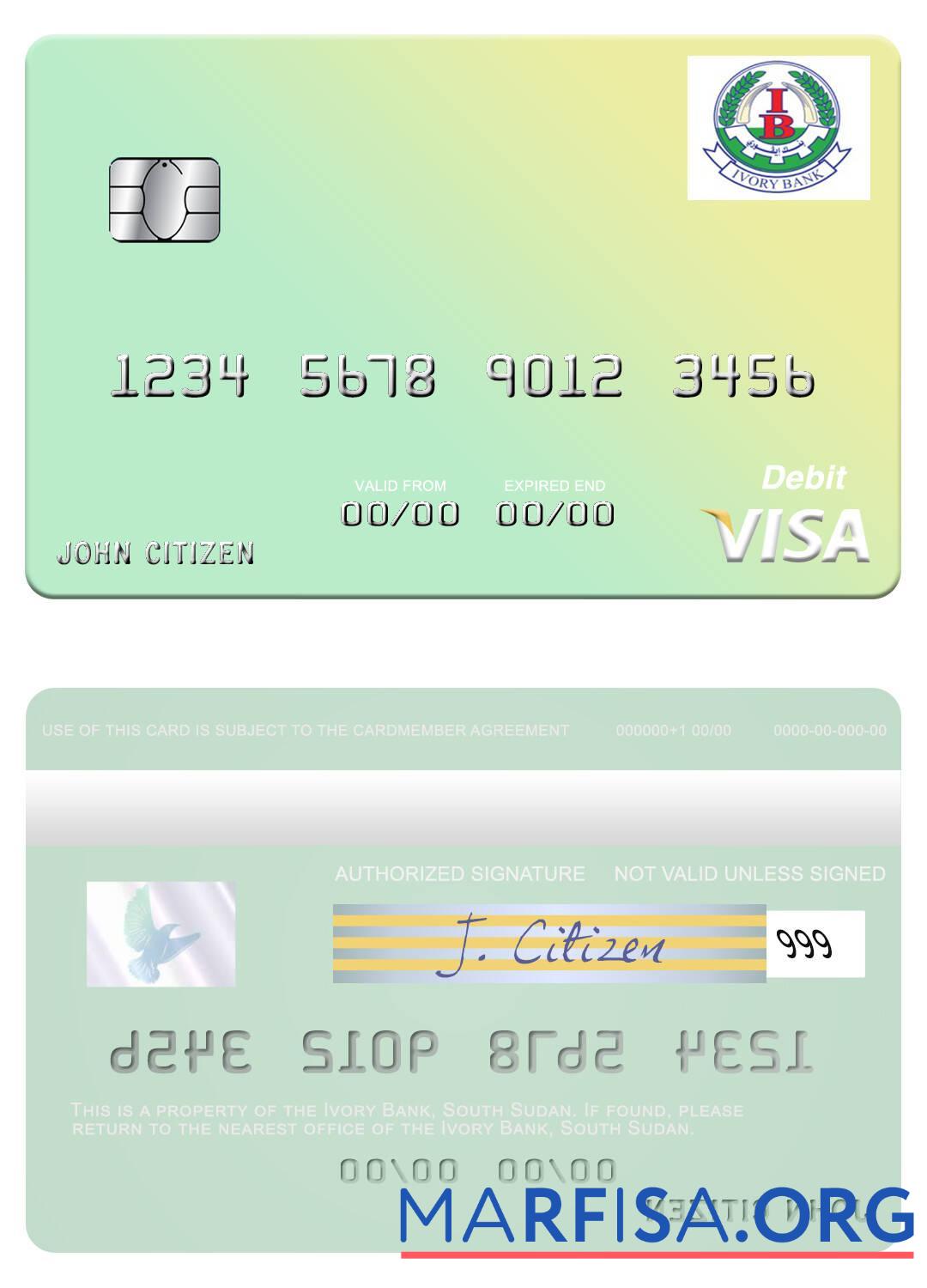 Downloadable South Sudan Ivory Bank visa debit card real example
